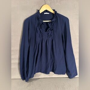 Current Air Ruffle Long Sleeve Navy Blouse Whimsy Flowy Women’s Size Large